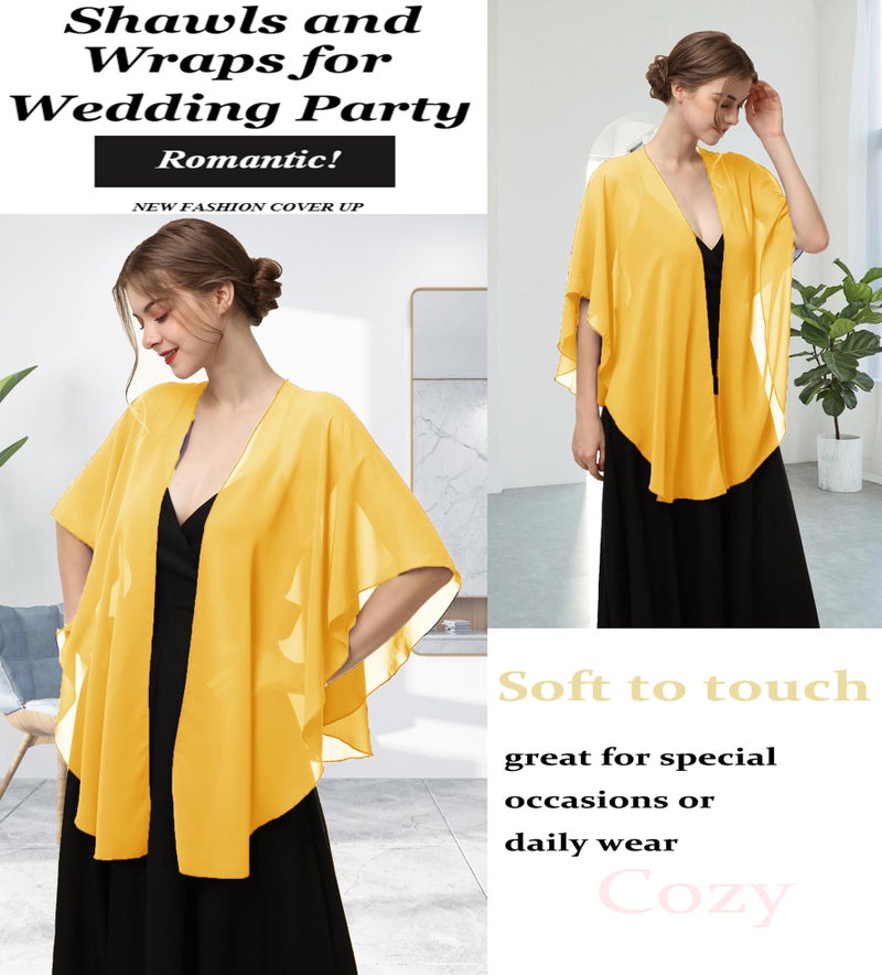 Hotshawl Womens Chiffon Shawls and Wraps, Wedding Party Shawl Scarf for Evening Dresses (Yellow Gold) - Image 4